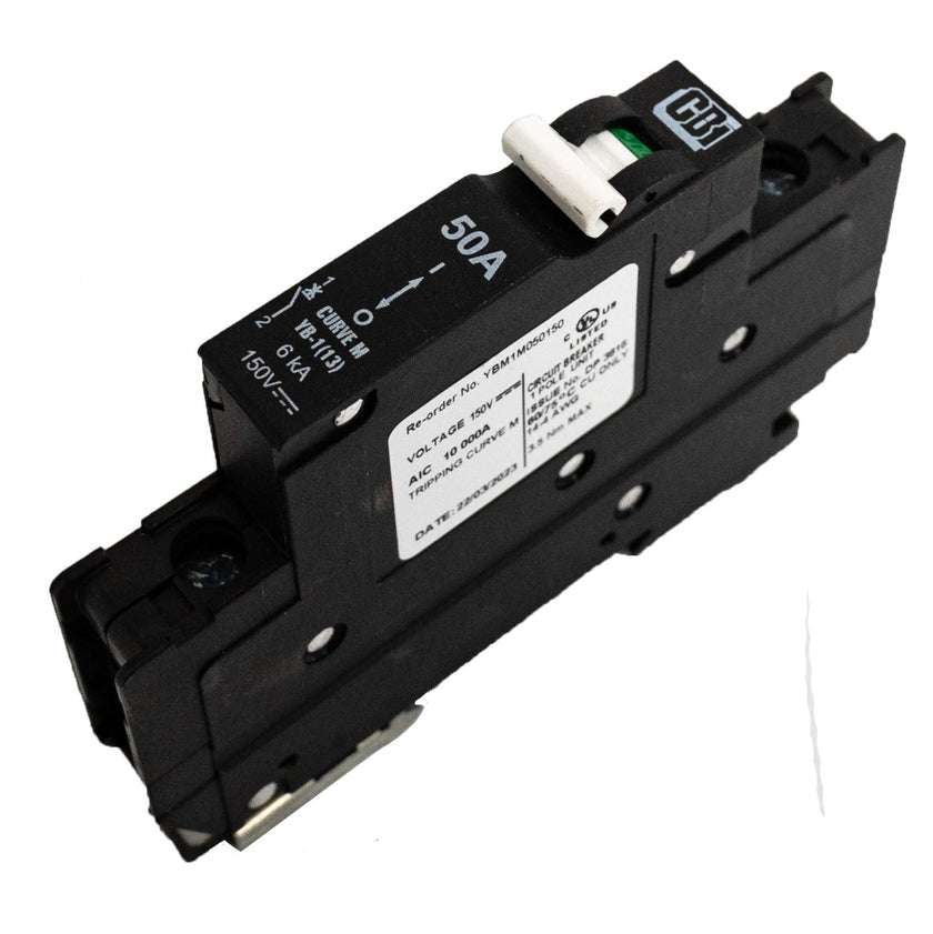 MidNite Solar, 50A, 150/300 VDC, DIN rail mount breaker, 13mm wide | MNEPV50