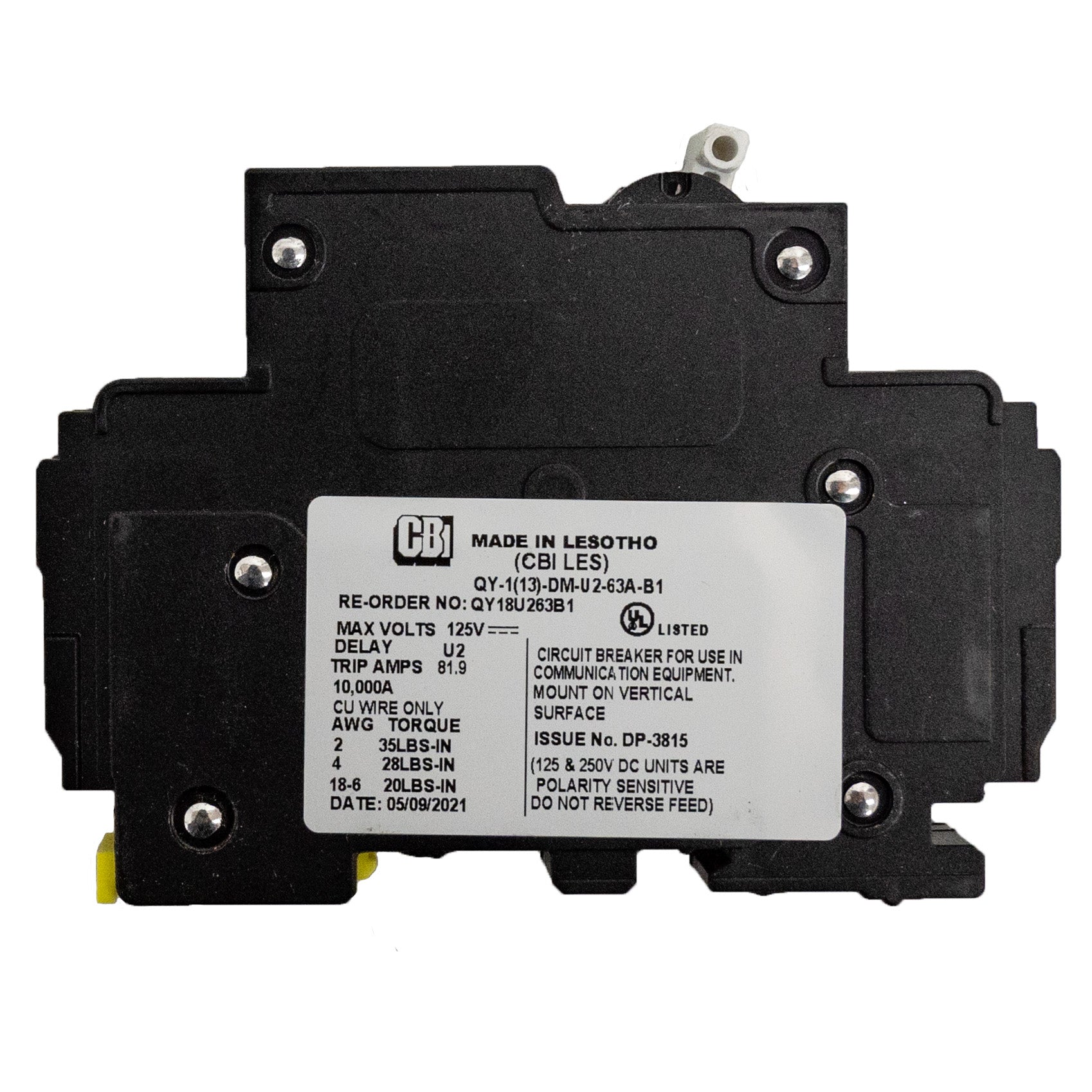 MidNite Solar, 63A, 150 VDC, DIN rail mount breaker, 13mm wide | MNEPV63
