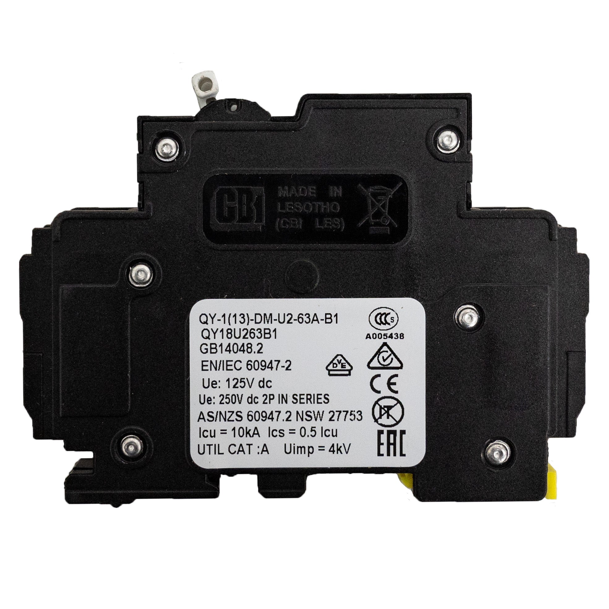 MidNite Solar, 63A, 150 VDC, DIN rail mount breaker, 13mm wide | MNEPV63