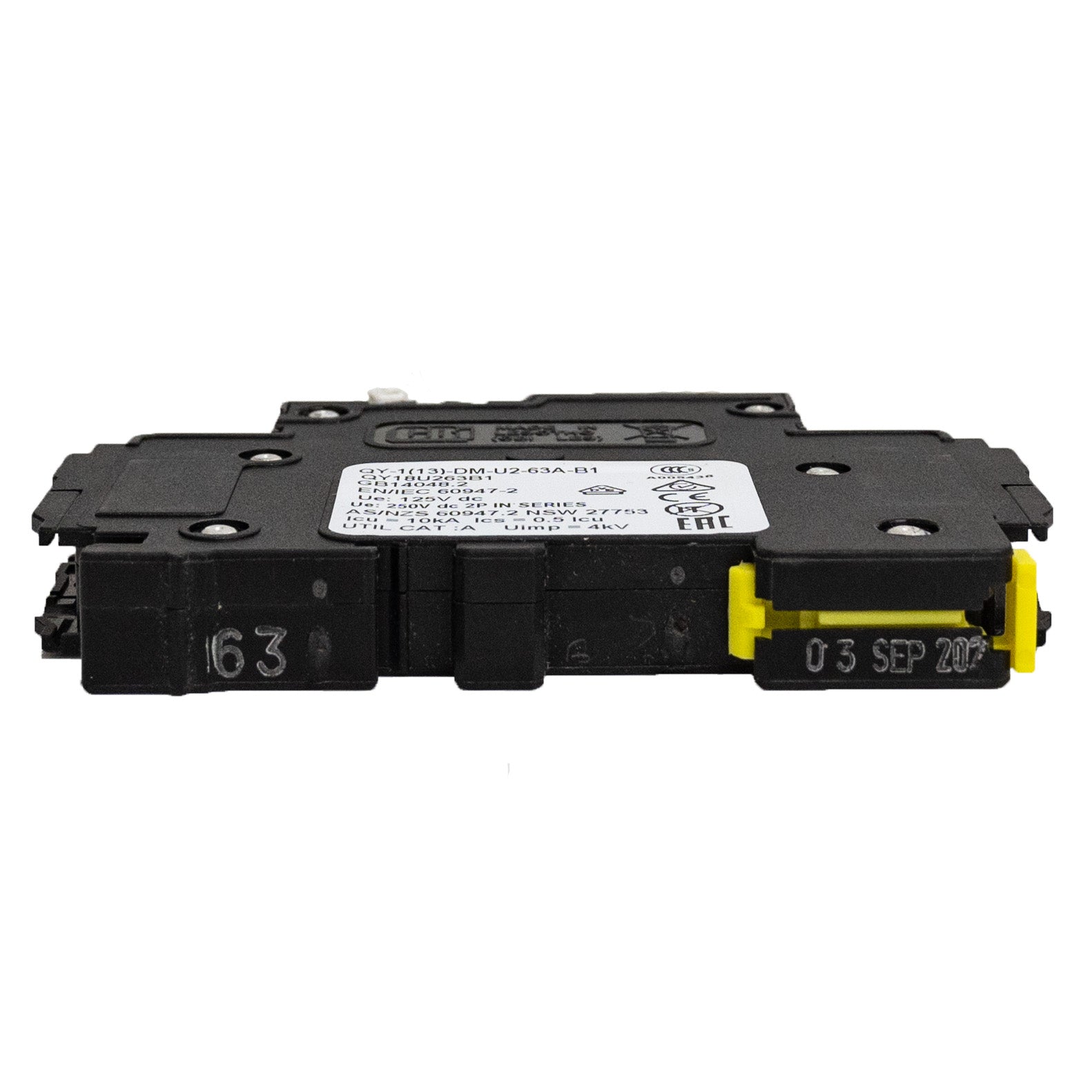 MidNite Solar, 63A, 150 VDC, DIN rail mount breaker, 13mm wide | MNEPV63