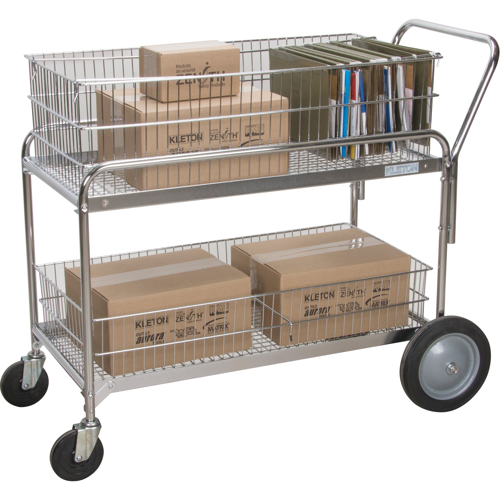 Chariot à courrier de bureau en treillis métallique, capacité de 250 lbs, chromé, 23