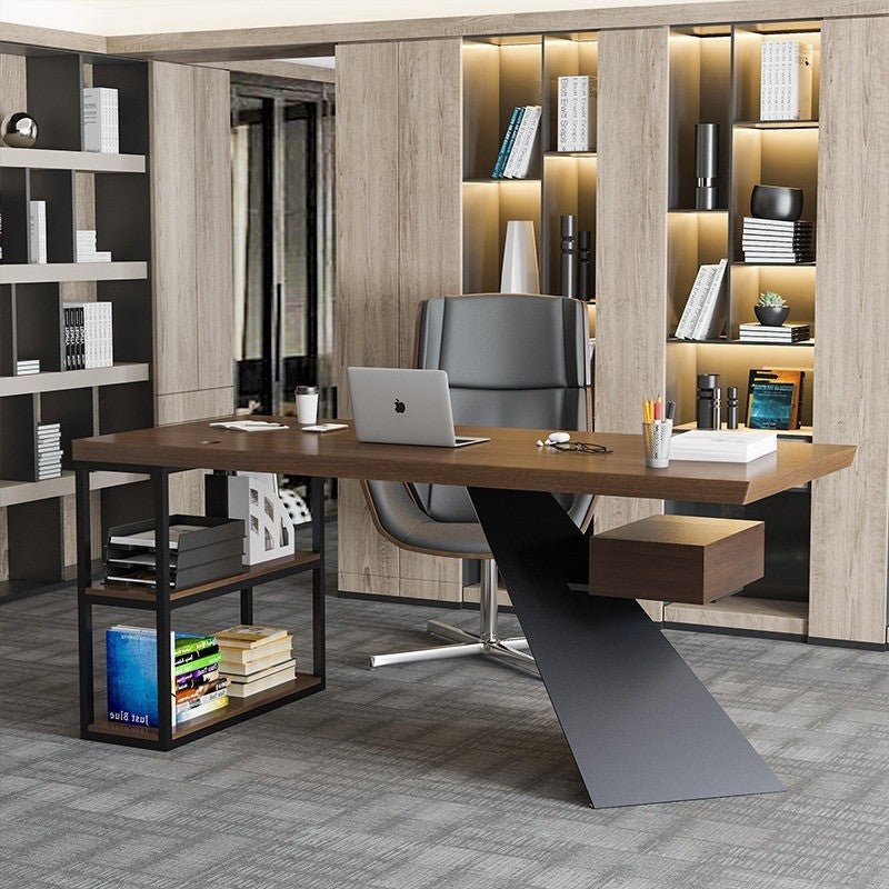 Modern K-Leg Steel Frame Office Desk with 2 Drawers