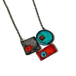 Modern Sculptural Statement Necklace, Grey, Teal & Orange, Handmade Polymer Clay