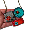 Modern Sculptural Statement Necklace, Grey, Teal & Orange, Handmade Polymer Clay