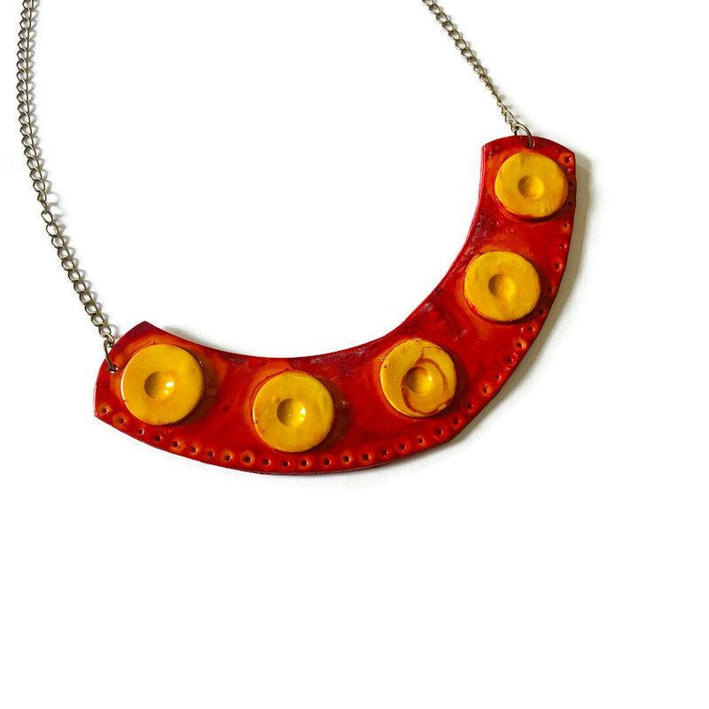 Modern Statement Earrings in Burnt Orange, Yellow & Grey- Post or Clip On Earrings