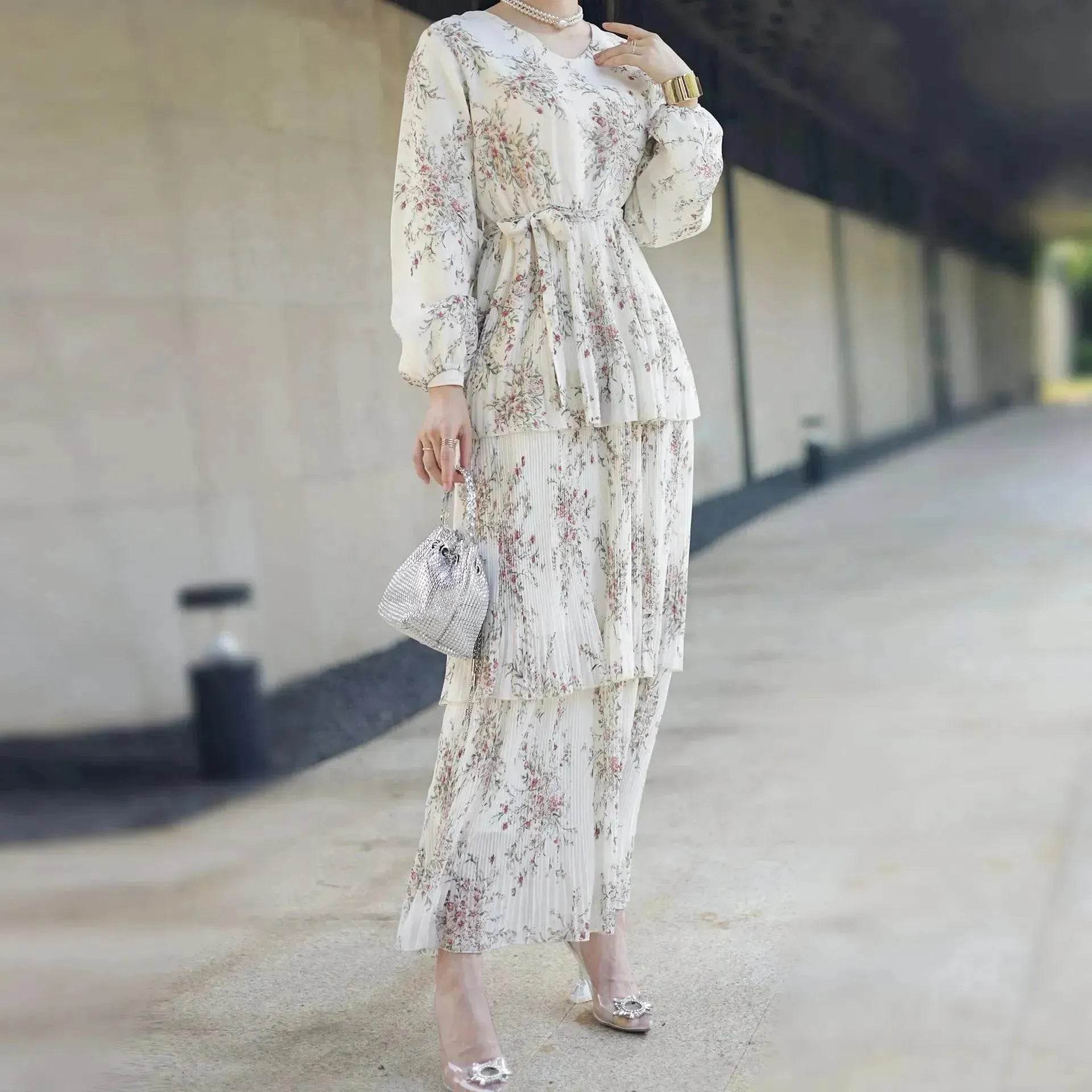 Modest Pleated Skirt Dress for Middle East Women
