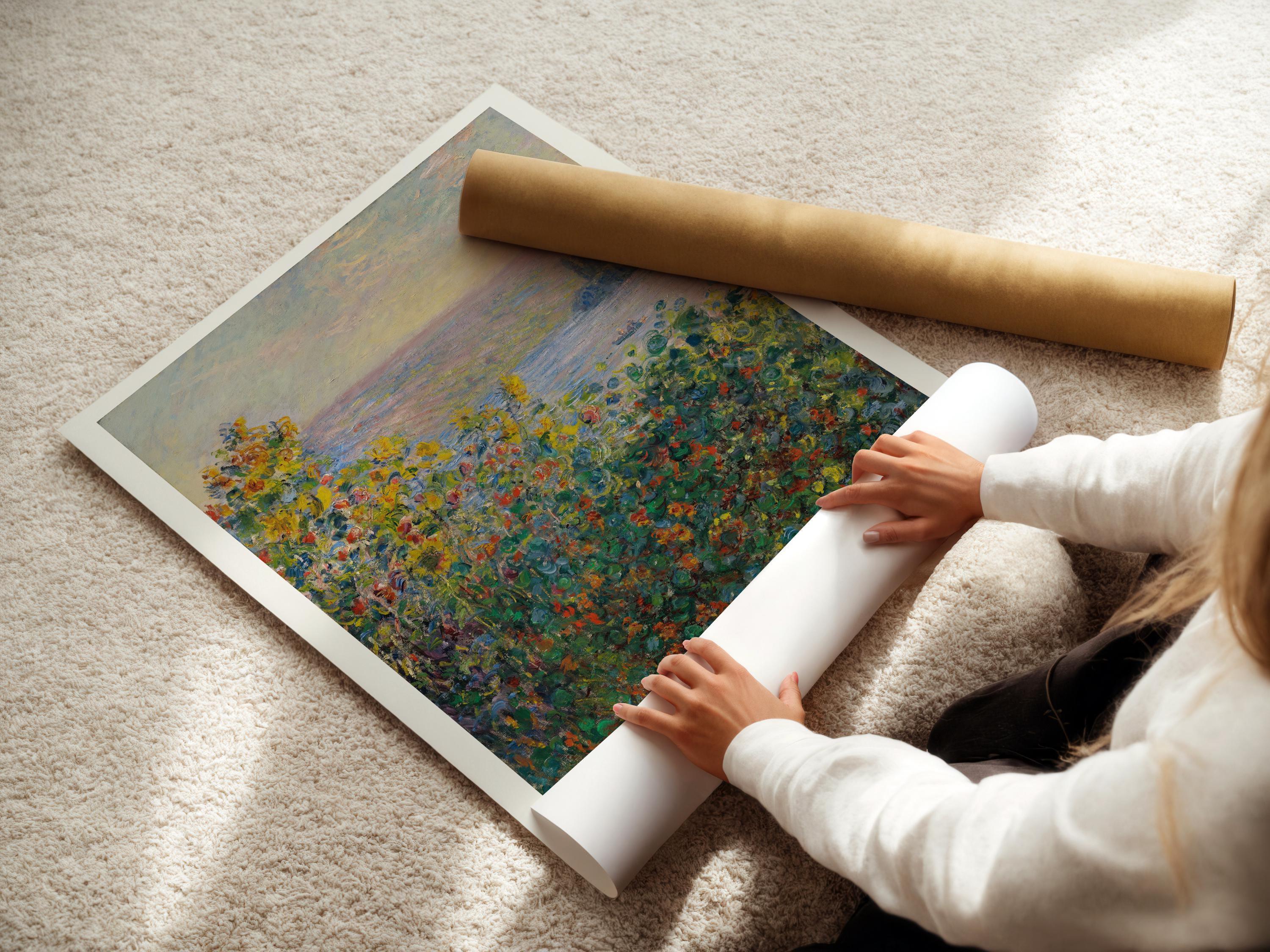 Monet Flower Beds Giclee Print: Museum-Quality Impressionist Art