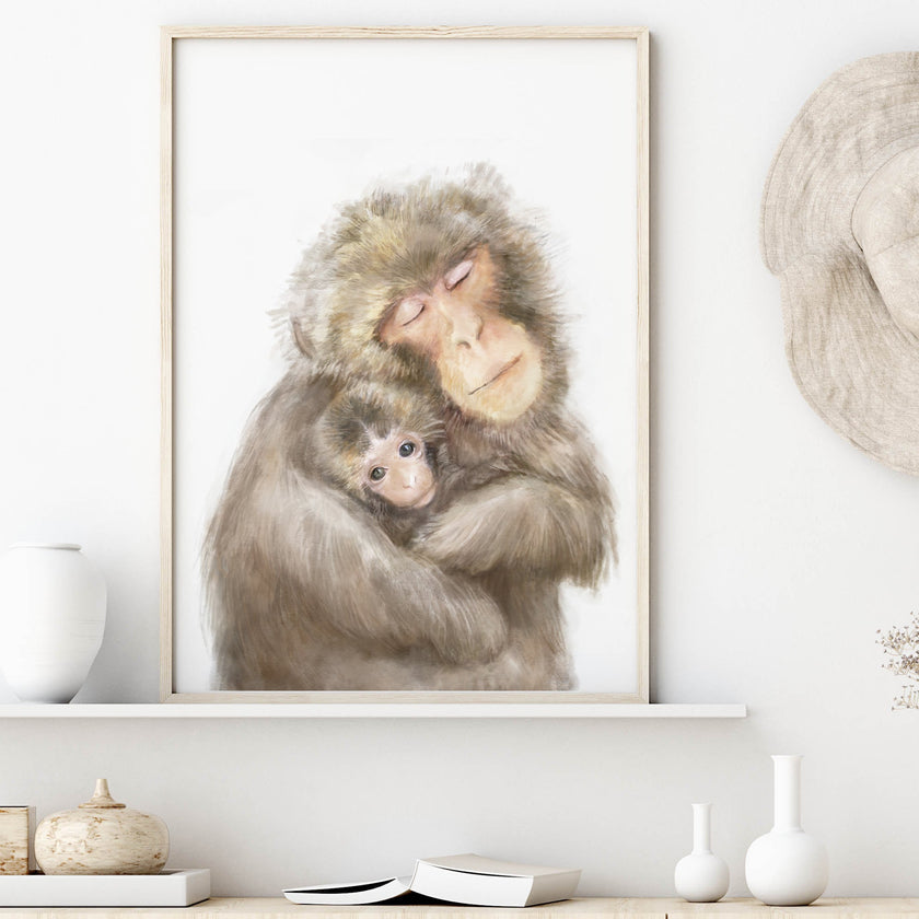 Baby Monkey and Mother Art Print