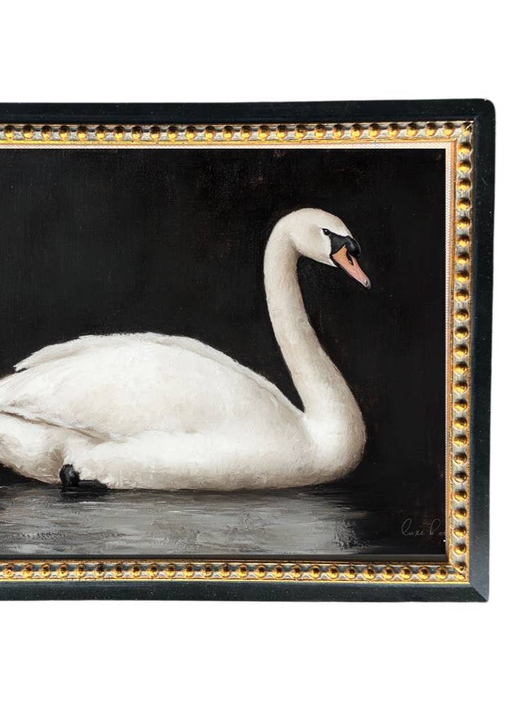 Moody Swan | Gold Beaded Black French Framed Art - 8