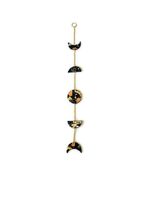 Moon Phase Wall Hanging Black with Mixed Metal Flakes, Modern Minimalist Home Decor