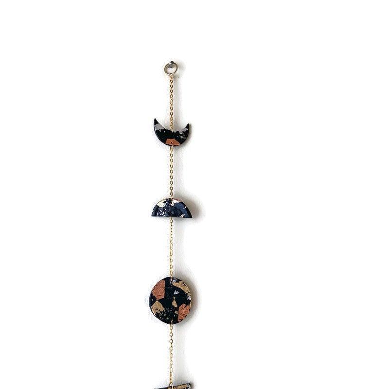 Moon Phase Wall Hanging Black with Mixed Metal Flakes, Modern Minimalist Home Decor