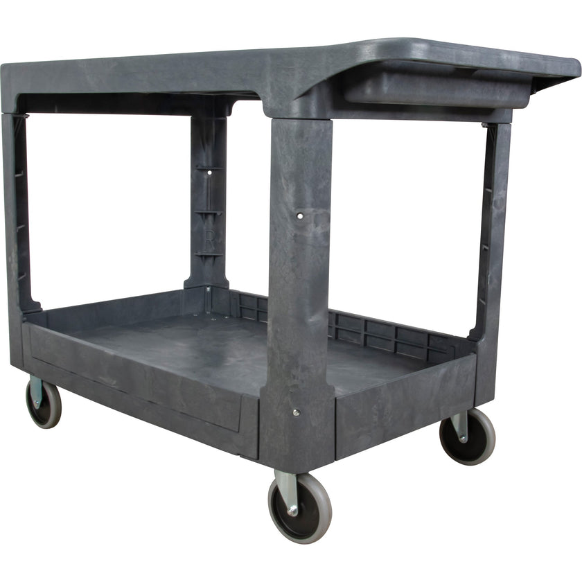 Flat-Shelf Utility Service Cart, 2 Tiers, 25-1/4