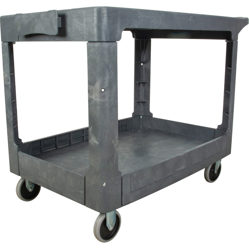 Flat-Shelf Utility Service Cart, 2 Tiers, 25-1/4