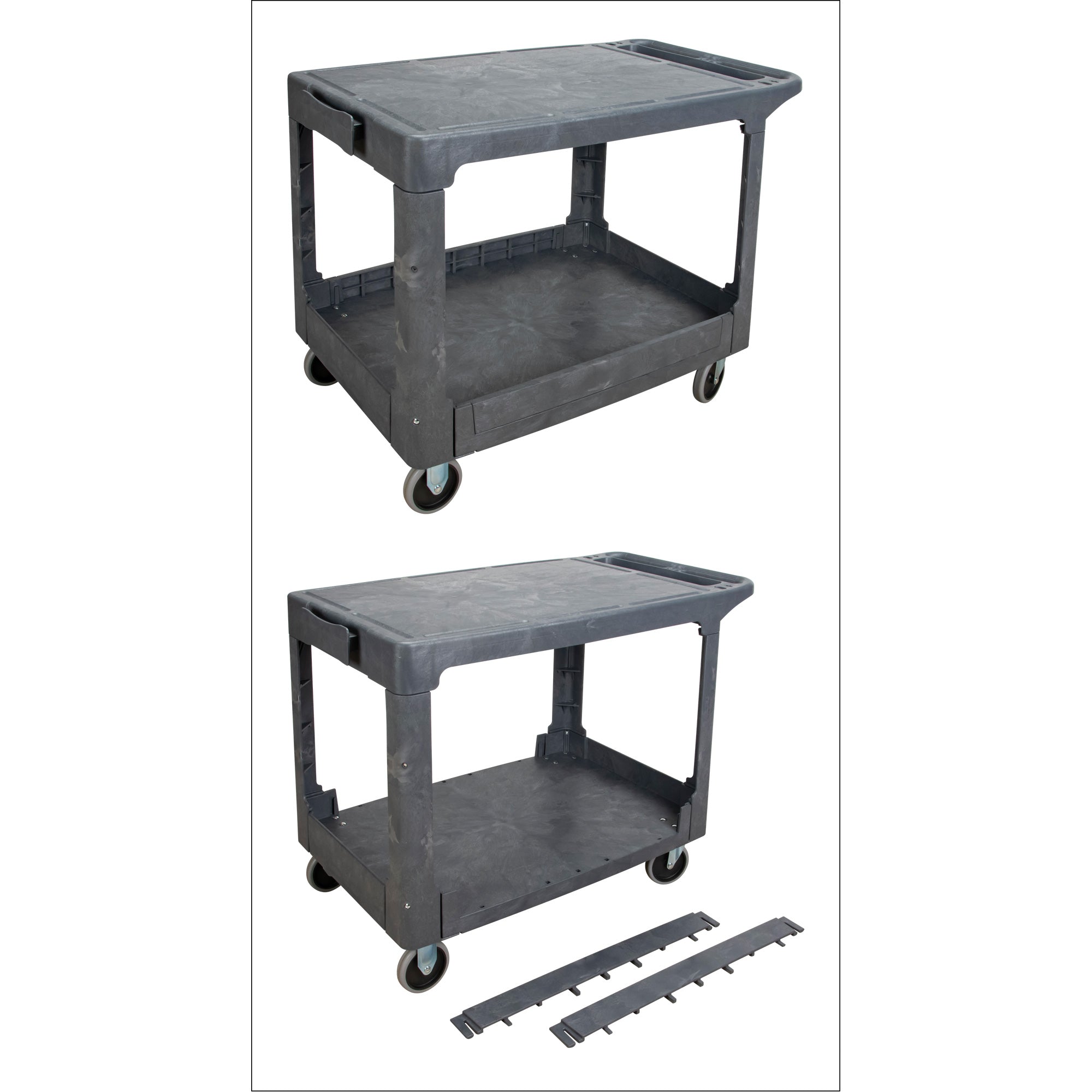 Flat-Shelf Utility Service Cart, 2 Tiers, 25-1/4