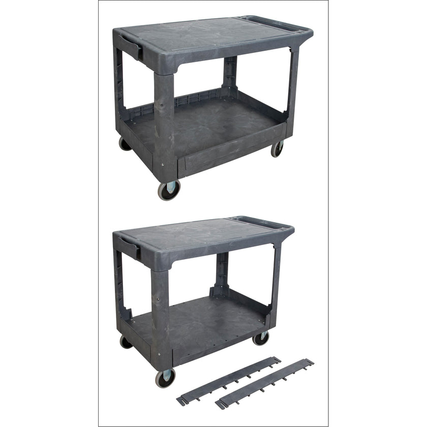 Flat-Shelf Utility Service Cart, 2 Tiers, 25-1/4
