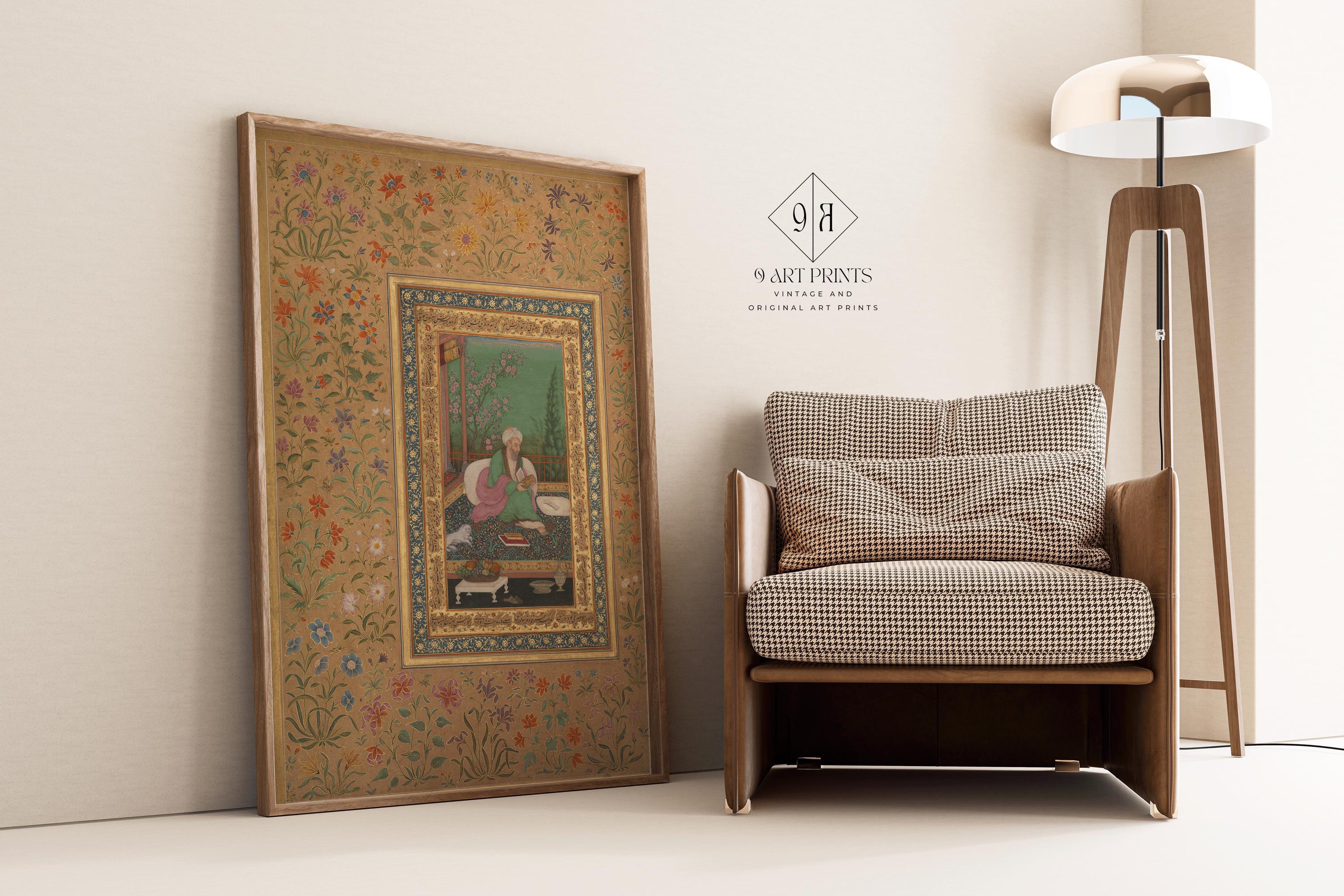 Mughal Art Portrait: Haji Husain Bukhari, 17th Century Giclee Print - Framed Option