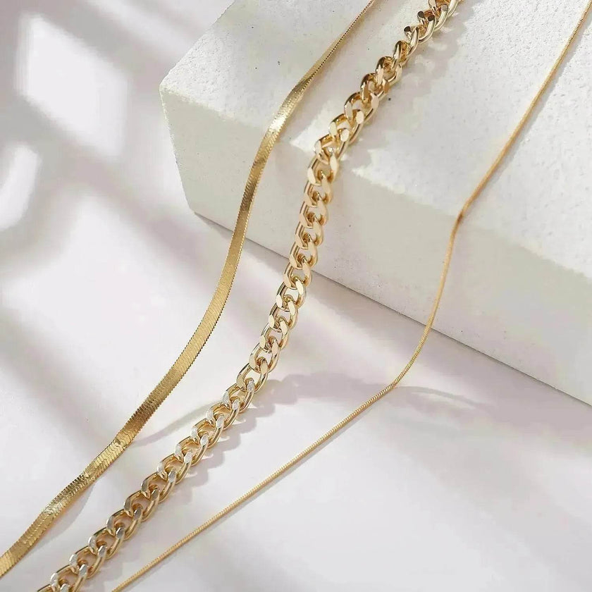 Multi-Layer Thick Chain Stacking Necklace Personality Three-Layer Clavicle Chain Gold Necklace for Women