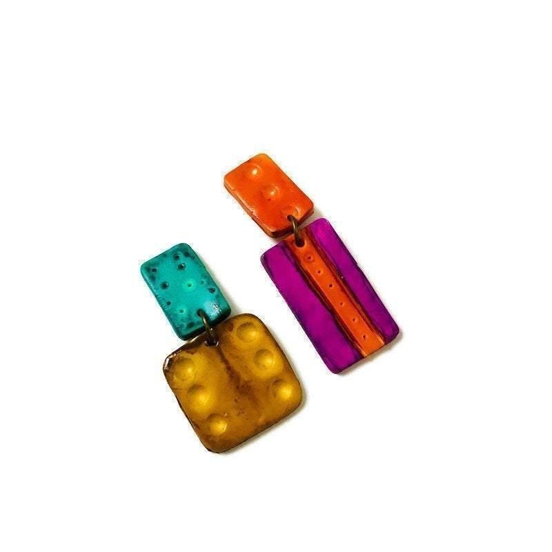 Multicolored Statement Jewelry Set, Necklace & Earrings, Handmade Polymer Clay