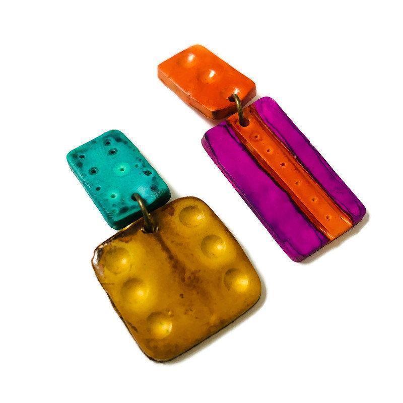 Multicolored Statement Pendant Necklace, Handmade Polymer Clay