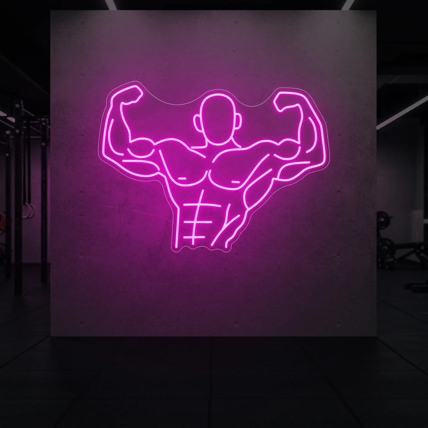 Muscle Man flexing his entire body from torso up LED Neon Sign