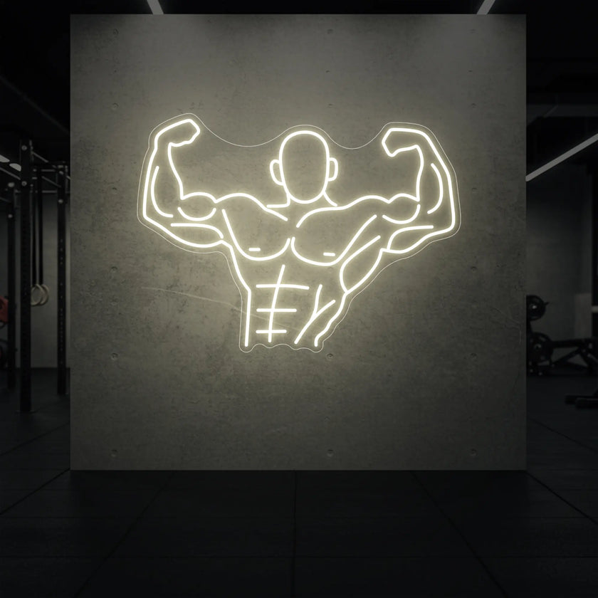 Muscle Man flexing his entire body from torso up LED Neon Sign