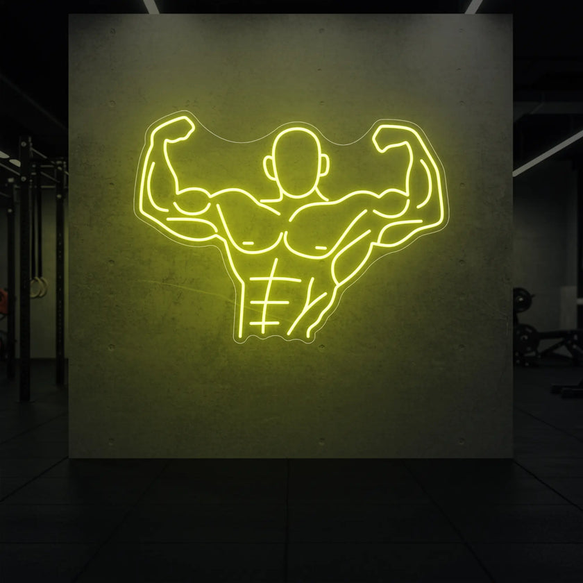 Muscle Man flexing his entire body from torso up LED Neon Sign