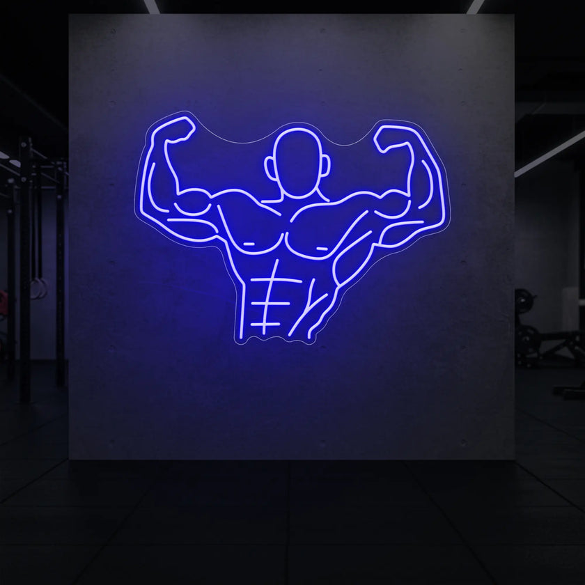 Muscle Man flexing his entire body from torso up LED Neon Sign
