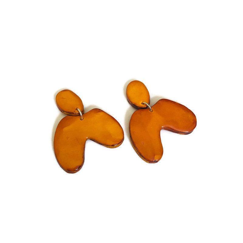 Red Asymmetric Arch Earrings Post or Clip On- 