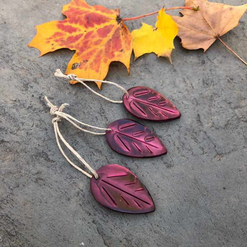 Mustard Yellow Leaf Ornaments, Rustic Fall Décor or Christmas Tree Decoration
