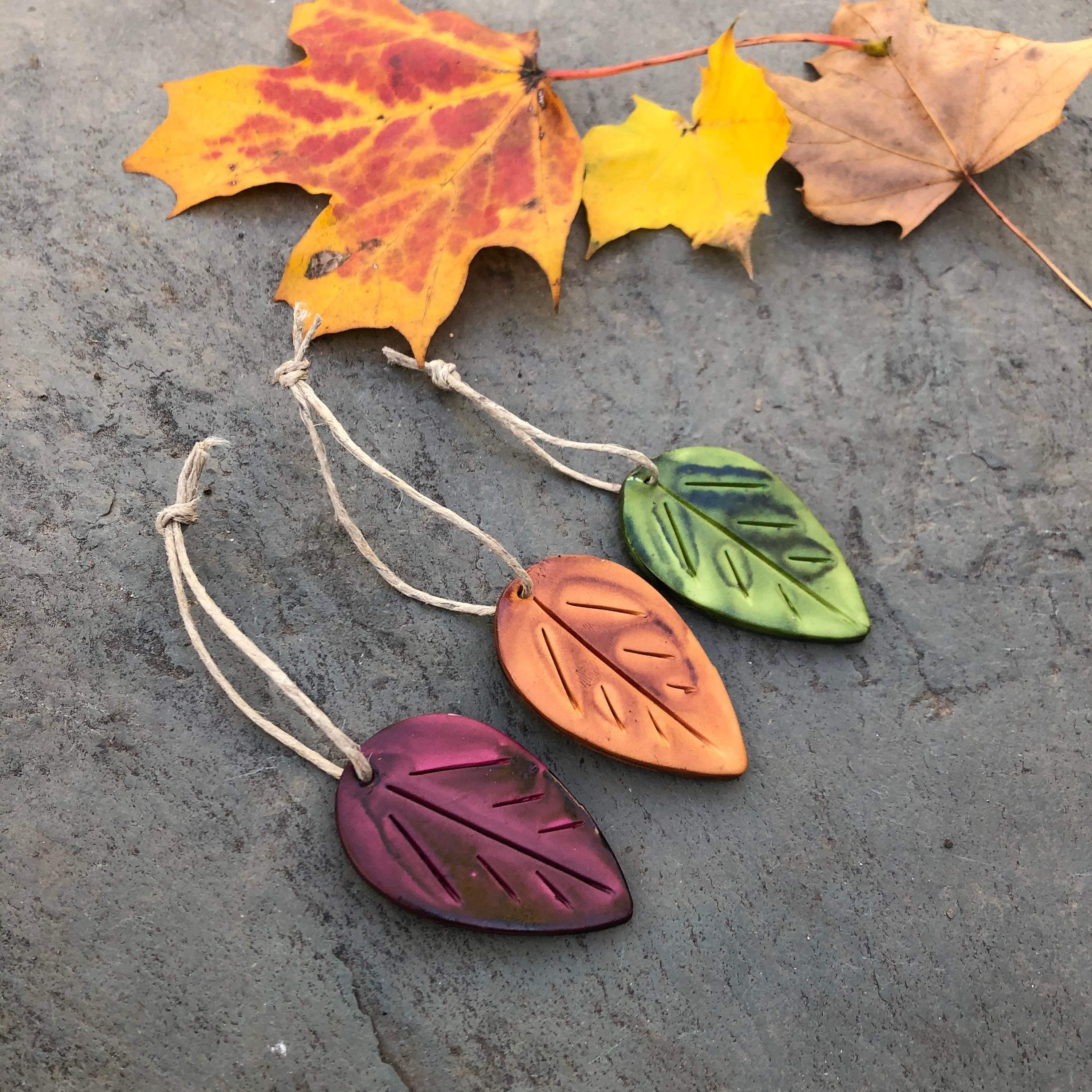 Mustard Yellow Leaf Ornaments, Rustic Fall Décor or Christmas Tree Decoration