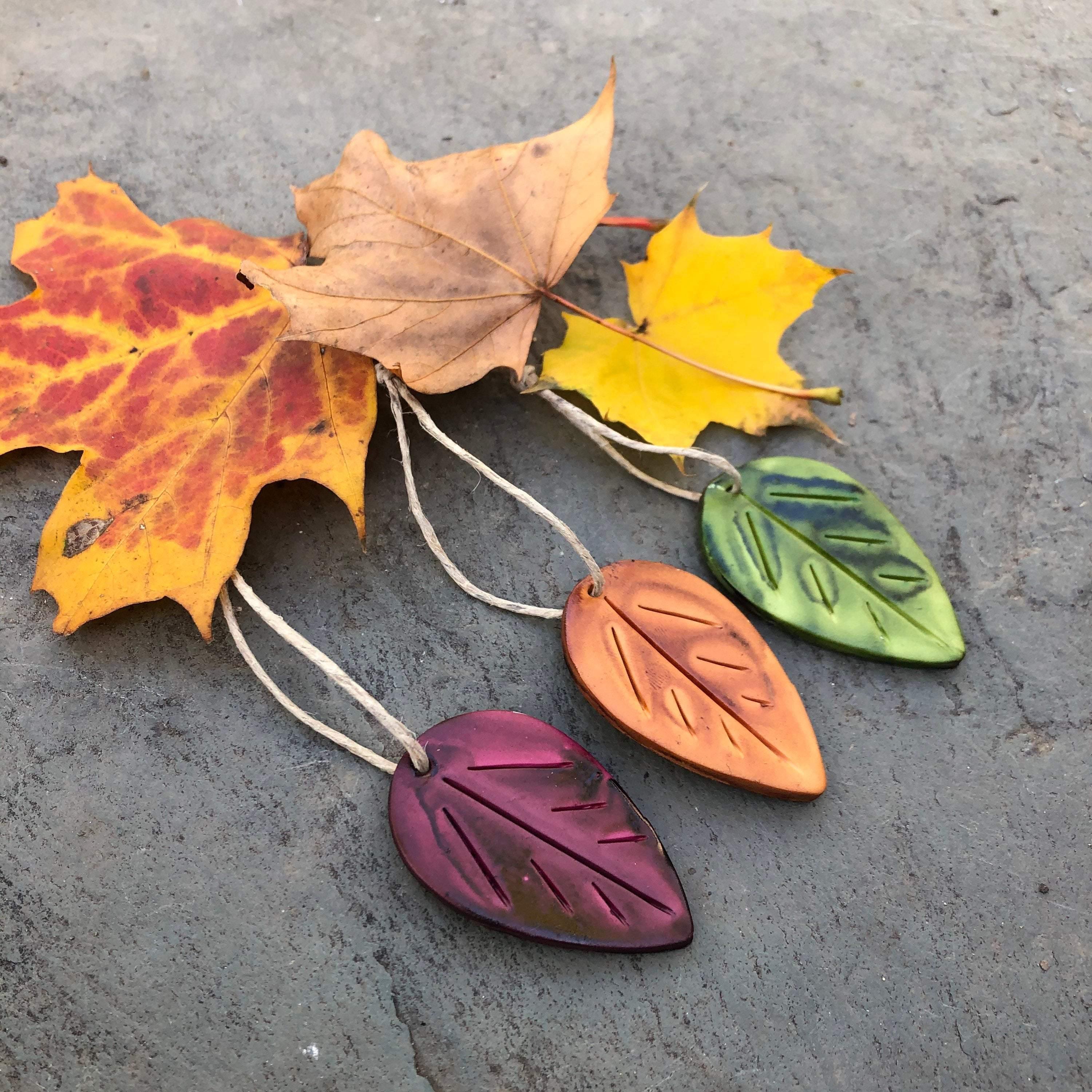 Mustard Yellow Leaf Ornaments, Rustic Fall Décor or Christmas Tree Decoration