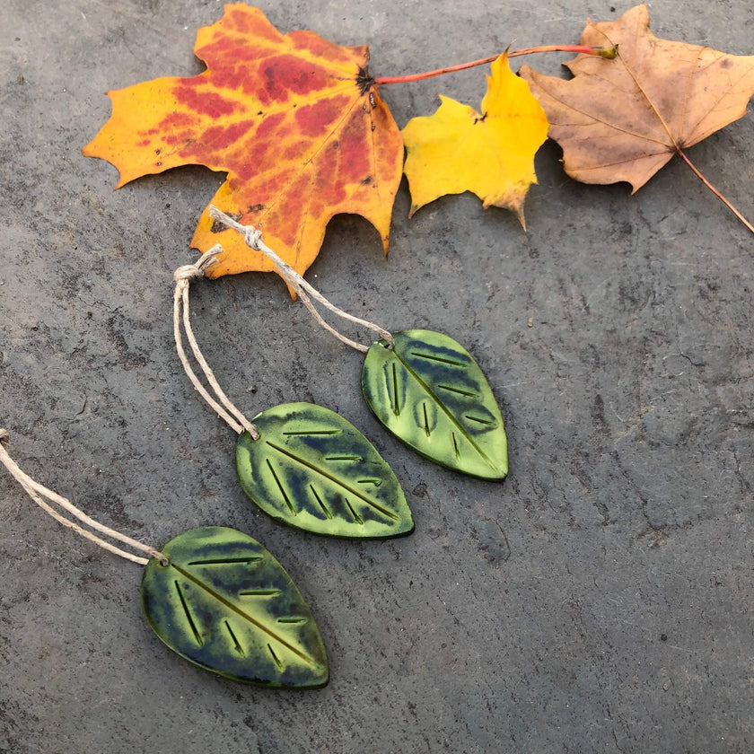 Mustard Yellow Leaf Ornaments, Rustic Fall Décor or Christmas Tree Decoration