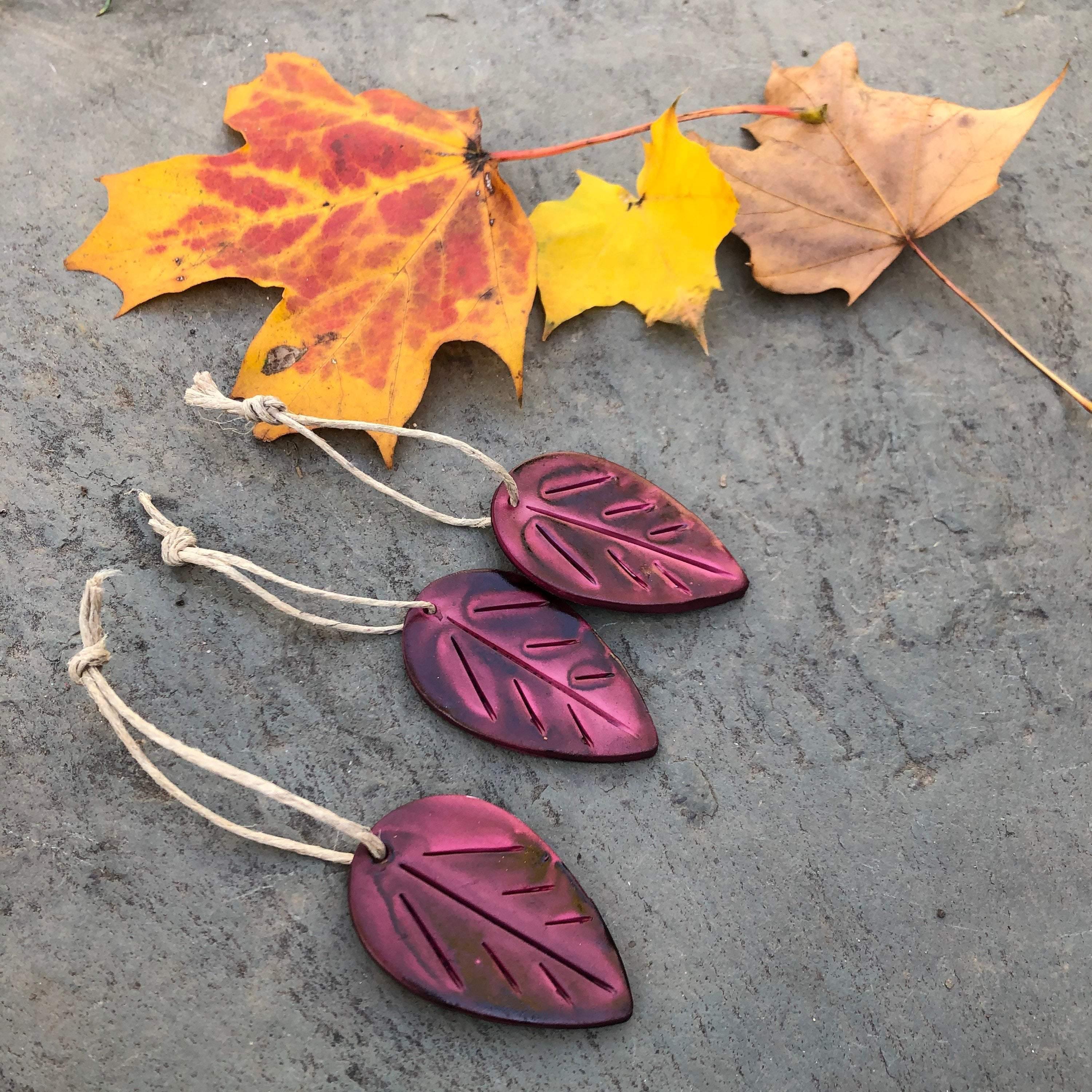 Mustard Yellow Leaf Ornaments, Rustic Fall Décor or Christmas Tree Decoration