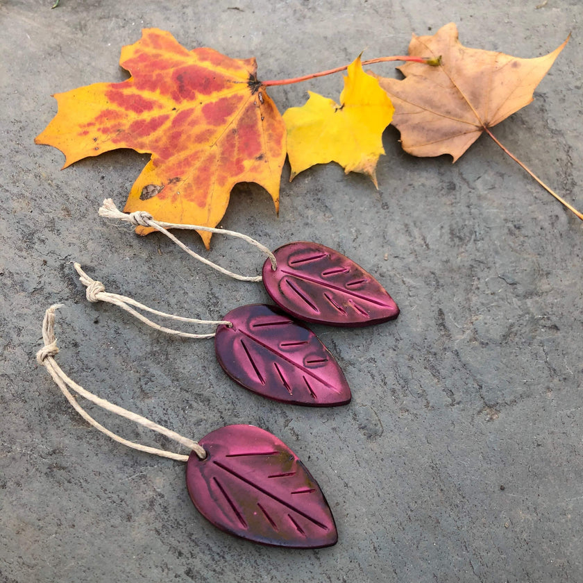 Mustard Yellow Leaf Ornaments, Rustic Fall Décor or Christmas Tree Decoration