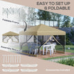 Outsunny 10' x 10' Pop-Up Party Tent Outdoor Canopy Tent with Mesh Sidewalls, 3-Level Adjustable Height, Roller Bag, Khaki