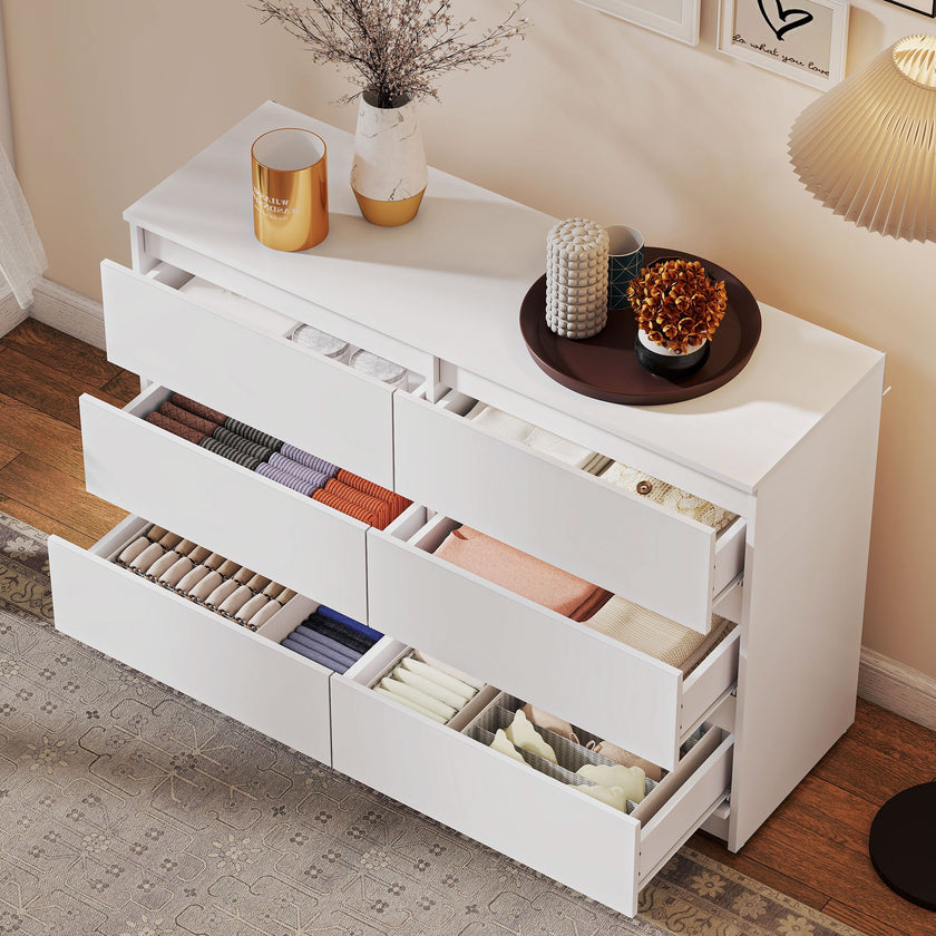 River 6 Drawer Dresser for Bedroom, Living Room or Hallway-White