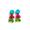 Neon Geometric Statement Earrings, Post or Clip On, Handmade Polymer Clay