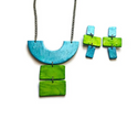 Chunky Geometric Statement Necklace, Post or Clip On Set – Handmade