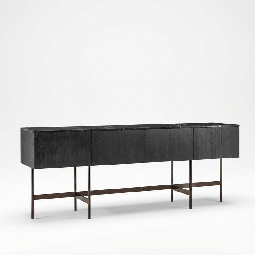 Nero Marquina Marble and Black Veneer Buffet
