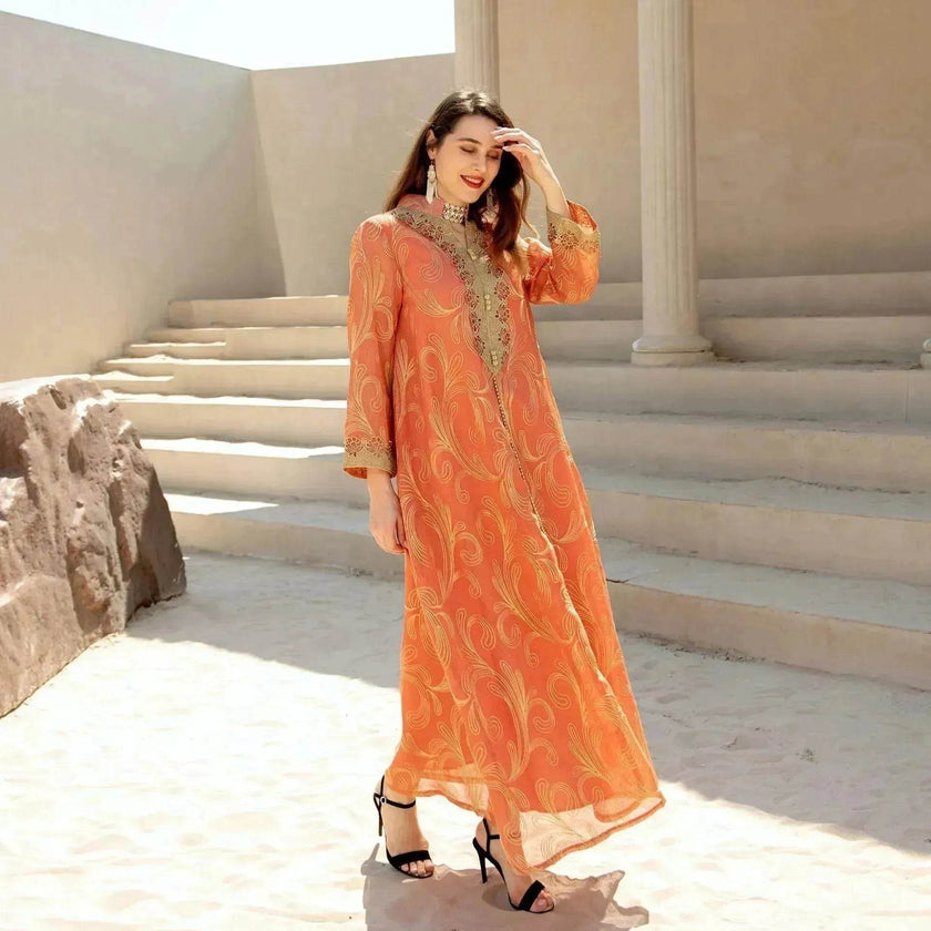 Embroidered party Wedding Maxi Dress for Muslim Middle East Turkey Women.