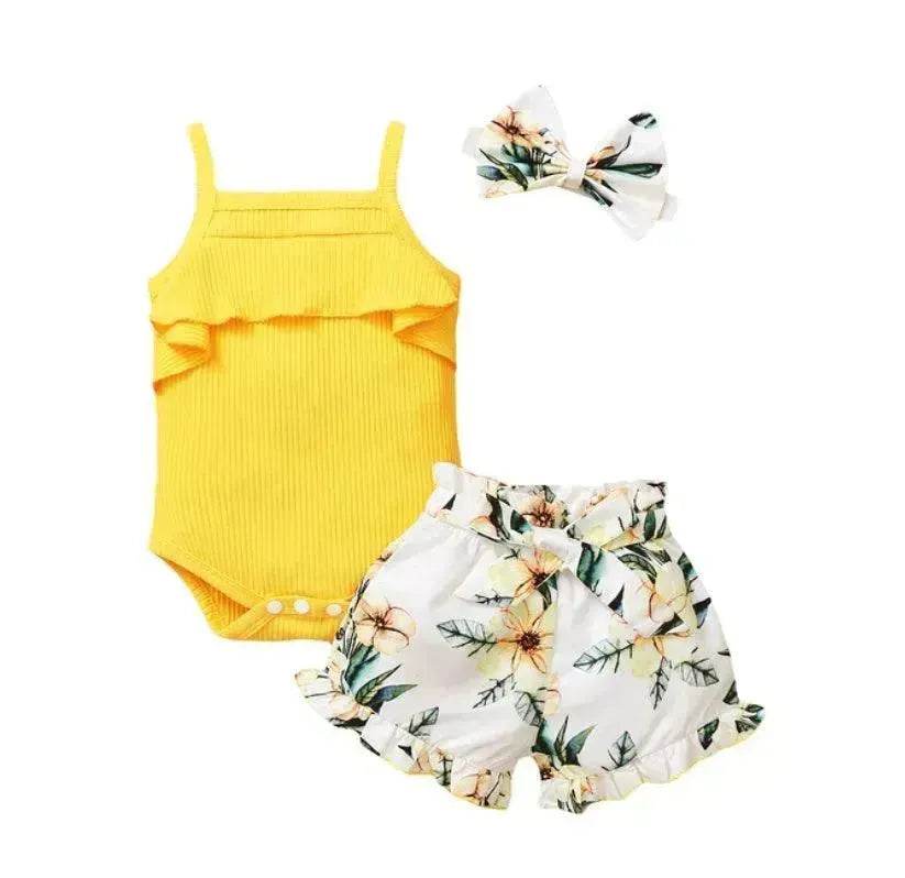 New Summer Baby Girl Suit Cotton Sleeveless Top Floral Pant Bow Tie Children Clothing