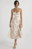 New Spring Summer Floral Midi Dress Spaghetti Strap Slit Midi Flared Gown