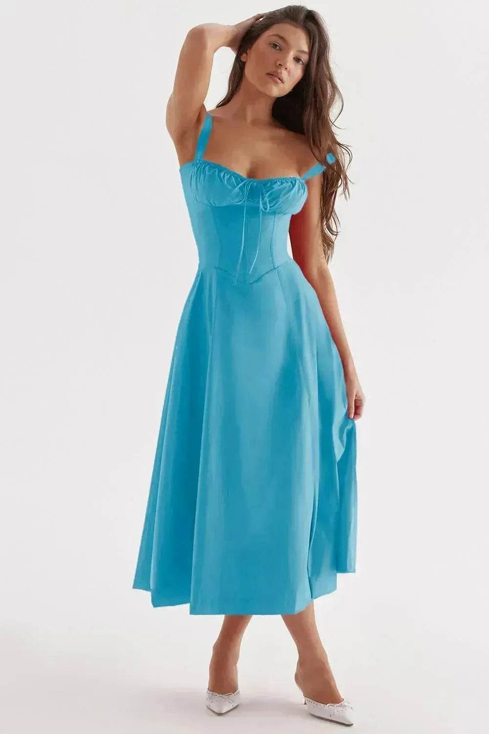 New Spring Summer Floral Midi Dress Spaghetti Strap Slit Midi Flared Gown