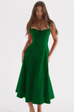 New Spring Summer Floral Midi Dress Spaghetti Strap Slit Midi Flared Gown