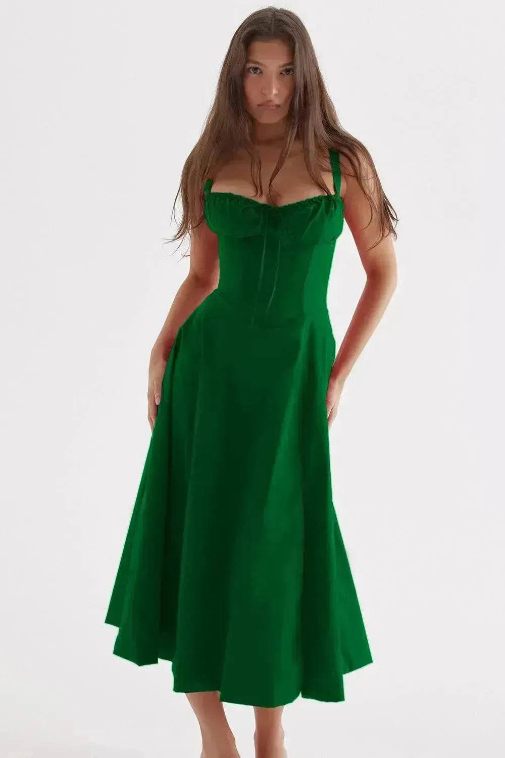 New Spring Summer Floral Midi Dress Spaghetti Strap Slit Midi Flared Gown