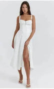New Spring Summer Floral Midi Dress Spaghetti Strap Slit Midi Flared Gown