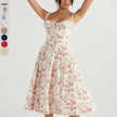 New Spring Summer Floral Midi Dress Spaghetti Strap Slit Midi Flared Gown