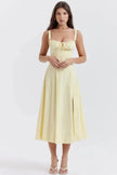 New Spring Summer Floral Midi Dress Spaghetti Strap Slit Midi Flared Gown