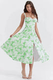 New Spring Summer Floral Midi Dress Spaghetti Strap Slit Midi Flared Gown