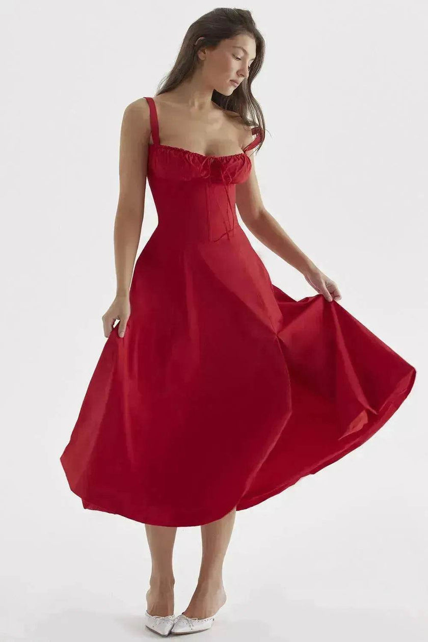 New Spring Summer Floral Midi Dress Spaghetti Strap Slit Midi Flared Gown
